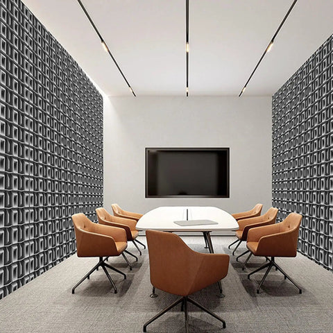 Rock Solid Peel And Stick Acoustic Foam Roll Self Adhesive Soundproof wall padding in a modern conference room setup.