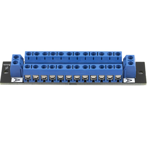 2x12 Terminal Block Distribution Module Breakout Board For AC And DC Power, 15 Amp Screw Terminal, 5.0mm Pitch, Accepts 26 AWG To 12 AWG Wire, Black, Dual Pack, Expandable For DIY Electronics Projects, blue screw terminal board