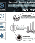 Pro Grade Number 6 X 1/2 Inch 304 Stainless Steel Wood Screws 100 Pack Pan Head Fasteners image, showcasing screw details and quality.