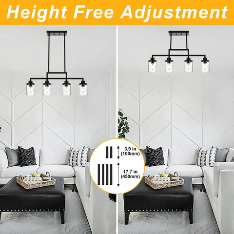 Dope Five Light Black Modern Chandeliers With Clear Glass Shades Industrial Pendant Lights shown in living room setup