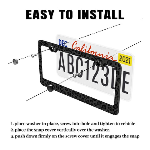 Easy installation Leopard Print License Plate Frame For Cars, Dope Cheetah Style Aluminum Plate Holder, 12 By 6 Inches