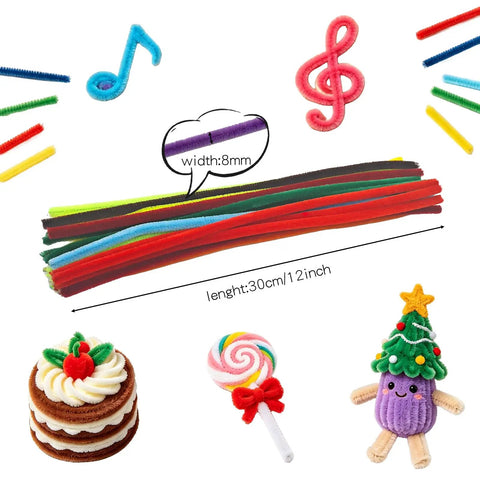 200 Colorful Pipe Cleaners Set For Arts And Crafts, Chenille Stems DIY Projects, Kids And Adults Craft Kit, Holiday Decor And Home Decor, School Supplies, Dope Gift For Makers; 30cm x 8mm
