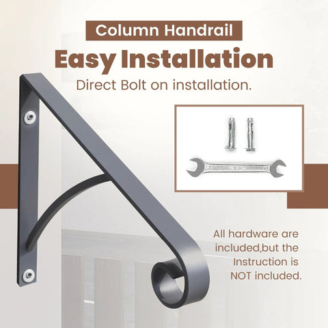 Industrial Grade Wall Mount Handrails For Outdoor Steps And Decks Featuring Wrought Iron Safety Rails With Curved Grips, gray steel handrail bracket.