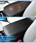 Before and after of Mazda CX 30 Center Console Cover Leather Armrest Protector Waterproof And Anti Scratch Black Carbon Fiber Finish 2020-2026