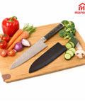 Magnetic Wood Saya Knife Sheath For 8 Inch Gyuto And Chef Knives next to vegetables on a cutting board