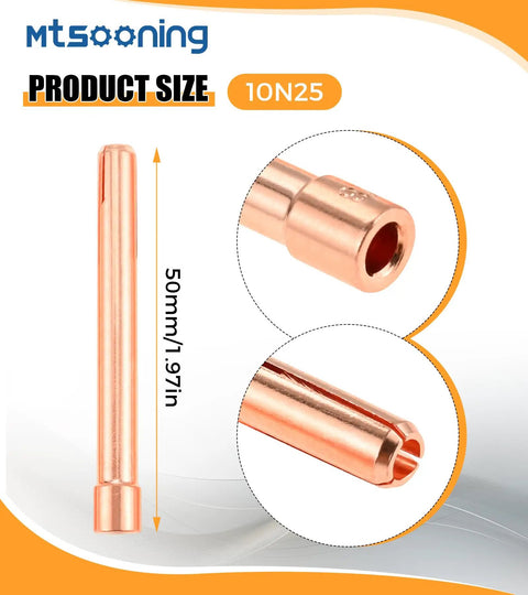 Pro Grade Tig Welding Consumables Kit With Gas Lens Collet Bodies And Copper Collet Tips For WP 17 18 26 Series Torches 10N25