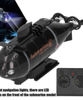 RC Submarine Toy For Teens And Up Mini Electric Diving Boat with LED lights and remote control, black.