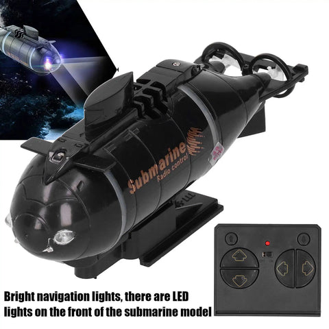 RC Submarine Toy For Teens And Up Mini Electric Diving Boat with LED lights and remote control, black.