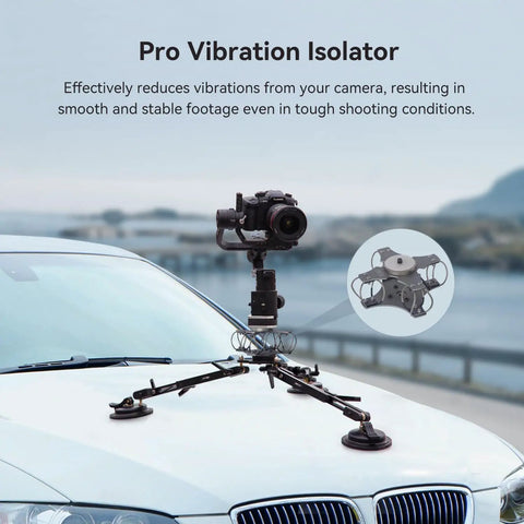 Vibration Isolator Wire Mount for DJI RS Series Gimbals Up to 11 Lb Payload on car hood stabilizing a camera for smooth footage.