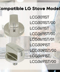 Five Pack Burner Control Knob Assembly Replacement For LG Ranges And Gas Cooktops With Quick No Fuss Install image showing knob design and compatible models list.