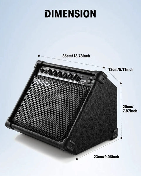 20 Watt Keyboard Amplifier With Dual 8 Inch Woofer And 2 Inch Tweeter showing dimensions in detail