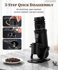 Straight Premium 48mm Conical Burr Coffee Grinder With Stepless Micro Adjustments And Solid Aluminum Build For Zero Catch Single Dose Brews That Honestly Hit Different Every Time, shown with disassembly steps.