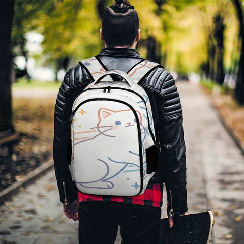 Gradient Line Cute Kitten Printed Unisex Backpack With Large Capacity Made From Durable Breathable Polyester on person outdoors.