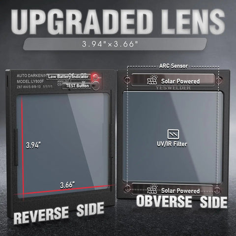 Auto Darkening Welding Helmet With Beefy 3.94 X 3.66 Inches Viewing Window True Color Optics Solar Powered 4 Arc Sensors.
