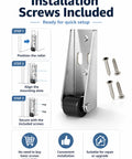 Installation guide showing Premium Heavy Duty Vertical Track Rollers for Silky Smooth Sliding Barn Doors and Cabinets, includes screws.