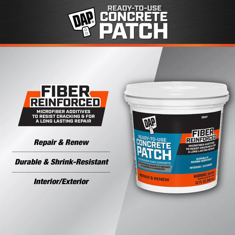 Gray Ready Mixed Concrete Patch For Fixing Cracks And Holes In Interior Or Exterior Surfaces Non Shrinking Repair Formula 32 Oz tub