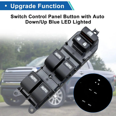 Upgraded Power Window Master Switch With White LED Backlit For 2007-2021 Toyota Tundra And Sequoia displayed next to vehicle
