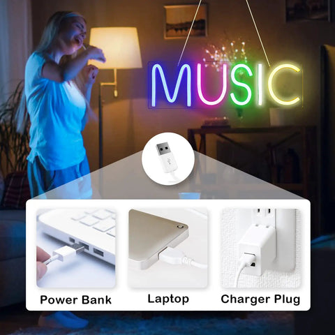 Music Neon Sign LED Wall Light Neon Letters For Bedroom Game Room Bar Club Party Decor Colorful Mood Lighting USB power