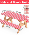 Three Piece Fitted Picnic Table Cover Set With Bench Covers Vinyl Tablecloth With Flannel Backing For 6ft Tables Outdoor Camping Red Checked