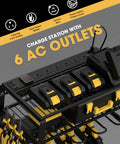 Wall Mount Power Tool Organizer With Six AC Outlets And Charging Station Three Tier Drill Rack For Garage Heavy Duty Tool Storage