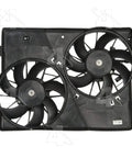 Heavy Duty Radiator And Condenser Fan Motor Assembly Direct Swap Auto Cooling Component with twin black fans and mounting bracket.