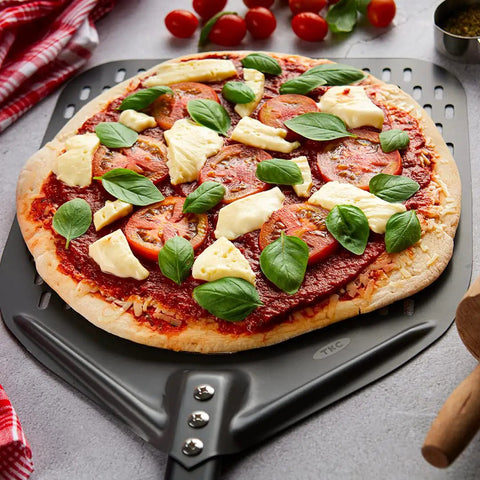 Perforated 12 Inch Pizza Peel, Metal Pizza Turner For All Ovens, Indoor Outdoor Use, Lightweight And Durable Anodized Aluminum with pizza