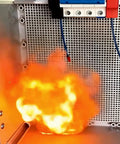Heavy Duty Automatic Engine Fire Suppressor Self Activating 30g Aerosol Extinguisher combating an engine fire inside a vehicle.