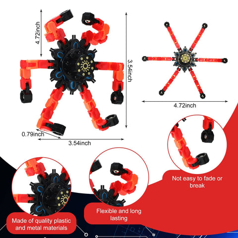 40 Pack Funny Sensory Fidget Toys Set Transformable Chain Robot Finger Toys DIY Deformation Spinners For Stress Relief Autism Gifts For Adults And Teens Prize Stuffers Party Favors Classic, red and black robot toy dimensions