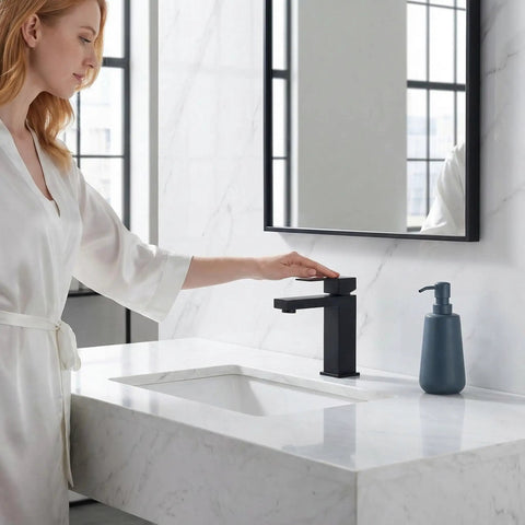 Go To Matte Black Bathroom Faucet With Smooth Single Handle And Included Pop Up Drain, Fresh Square Vanity Sink Tap For No Hassle Single Hole Deck Mount Setup And Solid Daily Performance