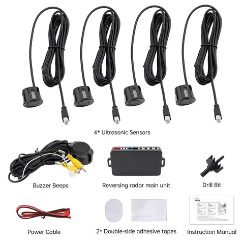Back Up Parking Sensor Kit for Cars SUVs and Vans with 4 Waterproof Ultrasonic Sensors Digital Control Box and Beeping Alarm Beep