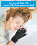 Woman sleeping while wearing Arthritis Relief Finger Ice Glove With Adjustable Wrist Strap For Women And Men for soothing sore hands.