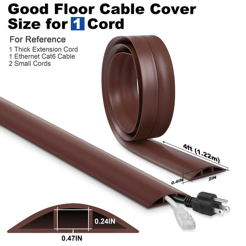 4 Ft Floor Cord Cover Brown Cord Hider For Home Office Hide Cords From Power Strips And Ethernet Cables With Soft PVC Cable Management Protector For Easy Wire Concealment Under Furniture