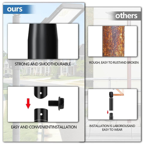 Comparison of 16 Foot Tall Solar Street Light Pole With Adjustable Modular Sections and conventional pole, highlighting durability and ease of installation.