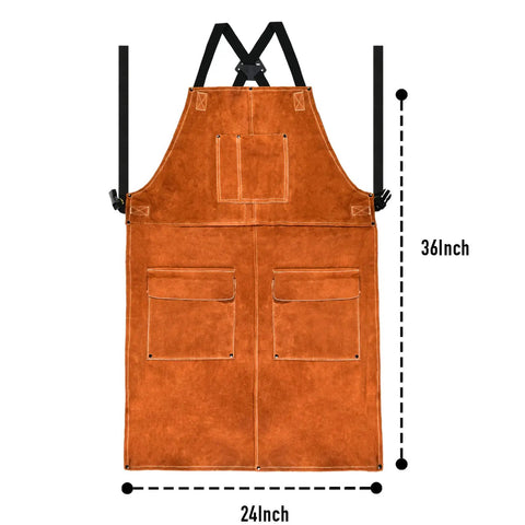Heavy Duty Split Cowhide Leather Welding Apron With Full Coverage Flame Retardant Build Double Stitched Seams And Top Shelf Heat Resistance Crafted For Shop Crews Needing Reliable Gear Against Hot Sparks And Tough Daily Grinds