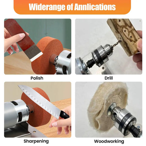 Heavy Duty Mini Benchtop Sander And Electric Spindle Grinder Featuring Ultra Quiet Brushless Motor And Adjustable Speed For No Sweat Woodworking Plus Killer Knife Crafting Projects used for polishing, sharpening, drilling, and woodworking.