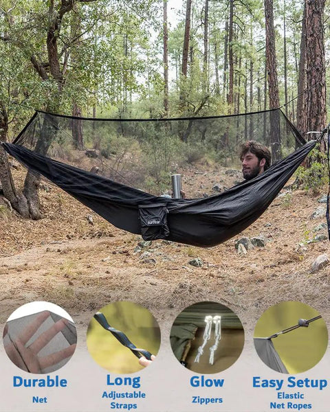 All In One Camping Hammock Kit With Rain Fly Tarp Netting And Go To Gear Waterproof Bundle for outdoor travel and survival use