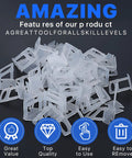 White plastic pieces of Pro Grade Tile Leveling Clips And Spacers Kit With Four Thousand Two Hundred Pieces For Ceramic Tile And Stone Installations Delivers One Thirty Second Inch Grout Gaps And A Smooth Easy Pro Leveling System on a dark background