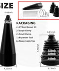 DIY Silicone CV Boot Repair Kit With Expander Tool And 4 Stainless Steel Clamps Fits 2.41, 2.81, 3.43 Inch Calibers shown with dimensions