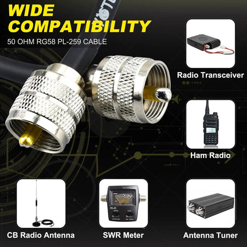 PL259 Jumper Cable 1 Ft RG58 Coaxial Cable 50 Ohm for SWR Meter Ham Radio CB Radio Antenna Tuner Extension Short 15 Inch