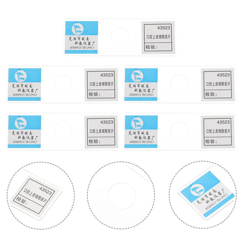 5 Ready To Use Microscope Slides With Oral Epithelial Cells For Biology Education And Lab Experiments Perfect Teaching Props For High School And Middle School Science Classes, showing detailed view of slide labels and markings
