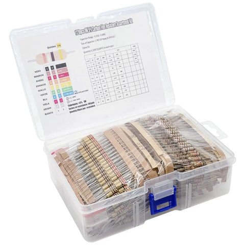 56 Value 1W Carbon Film Resistor Kit For DIY Electronics Projects, assorted resistors in box, detail view