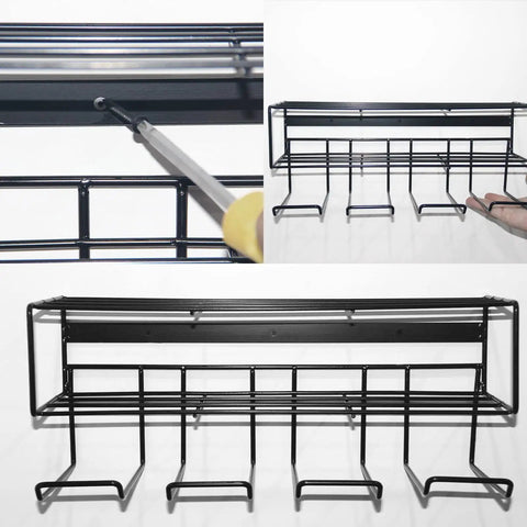 Two Pack Heavy Duty Wall Mounted Power Tool Organizer With Floating Shelf Storage Rack And Tool Holder, metal frame view