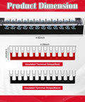 Dimensions of 20 Pcs 10 Sets Terminal Block 12 Position Dual Row 15A 600V Screw Terminal Strip with red and black strips