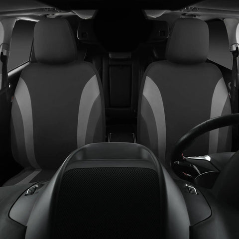 Sporty Front Seat Covers For Cars, SUVs, And Trucks, Universal Fit, Airbag Compatible, Black And Gray Two Front Seats Kit in car interior
