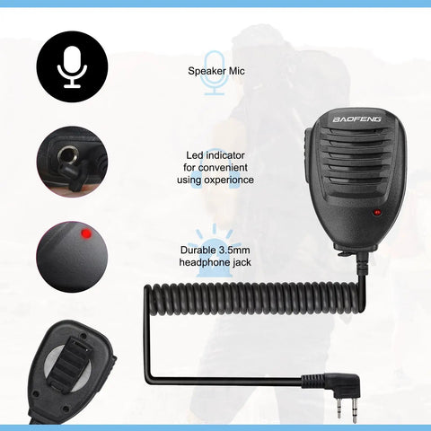 Walkie Talkie Speaker Mic For Baofeng Radios That Play Nice With UV 5R UV 82 BF F8HP Pro 888S featuring 2-pin K head plug and clip