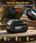 Flathead Brushless Cordless Angle Grinder Kit With Five Amp Hour Battery And Fast Charger displayed on workbench
