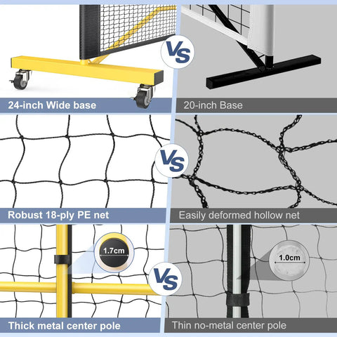 Comparison of All In One Pickleball Net Set On Wheels For Driveway Or Backyard With 22 Foot Regular Size features and components