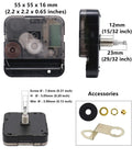 Beefy High Torque Clock Movement Kit With Long Shaft And 12 Inch Spade Hands, Two Hooks Included, ideal for thick panels, shown with dimensions