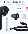 Magnetic Docking Handheld Shower Head With High Pressure Power Wash Mode Chlorine Removal Massage Brush with installation kit.