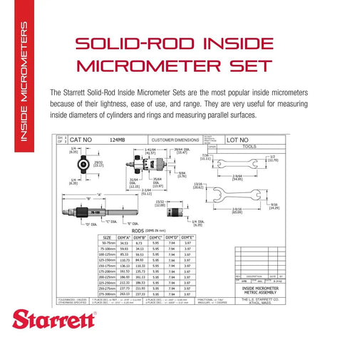 Inside Micrometer Set With Solid Rods 50 To 300 Mm Range 10 Pack For Pro Grade Precision Measuring Quick Reading Figures Insulated Rods Built Tough For Machinists And Hobbyists, technical diagram